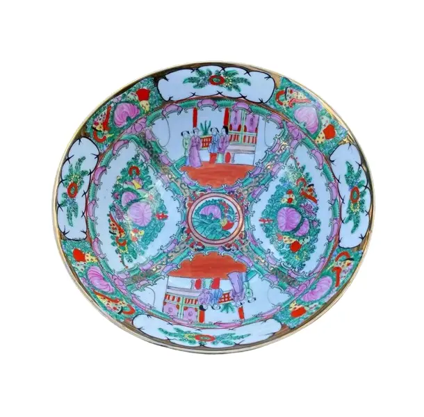 Foto de um(a) Antigo Grande Bowl Centro De Mesa Porcelana Oriental Mandarim, da categoria de Travessas e tigelas. Antigo centro de mesa em porcelana artística Chinesa. Decoração Mandarim, pintado à mão, com filetes de ouro. Meados do... Vendido no marketplace Trésors.