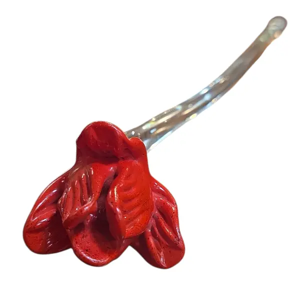 Foto de um(a) Flor de Cristal Artesanal Blumenau "Astros" – Vermelha Vibrante e Haste de Vidro Curva, da categoria de Outros colecionáveis. Exclusiva escultura artística em cristal tipo Murano, fabricada artesanalmente pela renomada marca brasileira "Astros",... Vendido no marketplace Trésors.