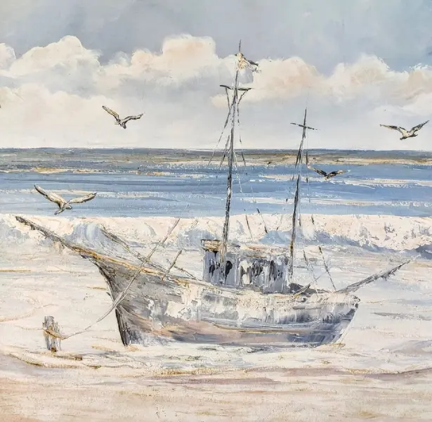 Foto de um(a) Tela Marina 1999, da categoria de Pinturas. Marina em acrilico sobre tela do artista catarinense josi, de 1999 A: 50 cm L: 1m. Mostrado de uma perspectiva diferente. Vendido no marketplace Trésors.
