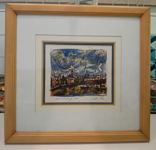 Foto de um(a) Sérgio Telles - Gravura com interferência do artista, 45 x 48 cm, com linda moldura e assinada à mão, da categoria de Serigrafia. Sérgio Telles - Gravura com interferência do artista, 45 x 48 cm, com linda moldura e assinada à mão. Mostrado de uma perspectiva diferente. Vendido no marketplace Trésors.