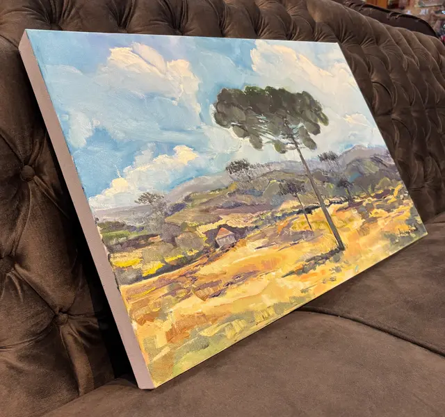 Foto de um(a) Andrea Prezutti - Araucárias, da categoria de Pinturas. Óleo sobre tela da grande artista paranaense Andrea Prezutti, natural de Jacarezinho. Mostrado de uma perspectiva diferente. Vendido no marketplace Trésors.