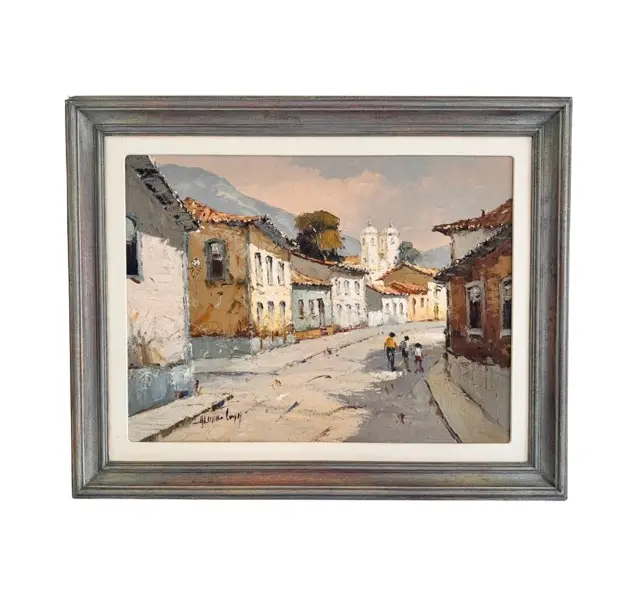 Foto de um(a) Álvaro Lima, Igreja com Casario, datada de 2001, óleo sobre tela medindo, 60 x 80 cm (obra) e 82 x 102 cm (com moldura), assinado á mão pelo artista., da categoria de Pinturas. O artista plástico brasileiro Álvaro Lima (pseudônimo de Álvaro dos Santos Lima Filho) é um renomado pintor impressionista... Vendido no marketplace Trésors.