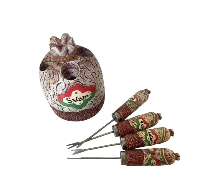 Foto de um(a) Conjunto de garfos para petisco, da categoria de Garfos. Conjunto de garfinhos para petiscos, com suporte Em ótimo estado. Vendido no marketplace Trésors.