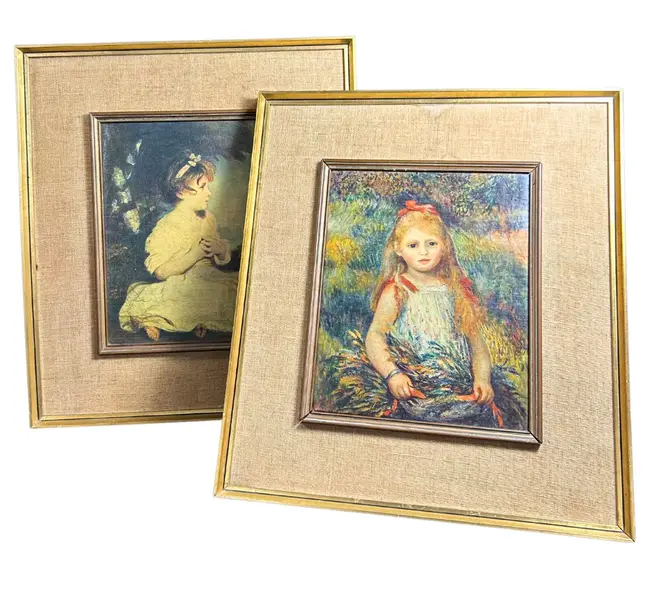 Foto de um(a) Par de Quadros Vintage Renoir e Reynolds, da categoria de Molduras para quadros. Par de quadros vintage, um a reprodução impressão em tela de “Menina com as Espigas”, também conhecida como “Menina com... Vendido no marketplace Trésors.