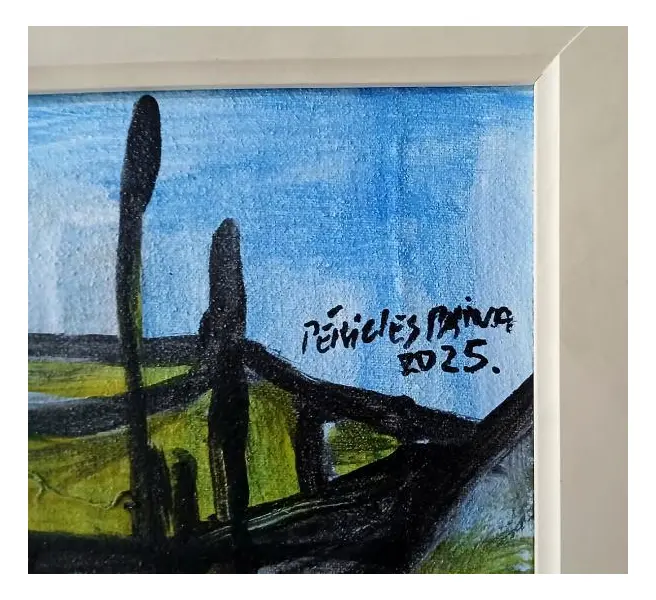 Foto de um(a) Péricles Paiva, óleo sobre tela, "O barco" mede 20x30cm, com moldura, ano 2025., da categoria de Pinturas. Mostrado de uma perspectiva diferente. Vendido no marketplace Trésors.