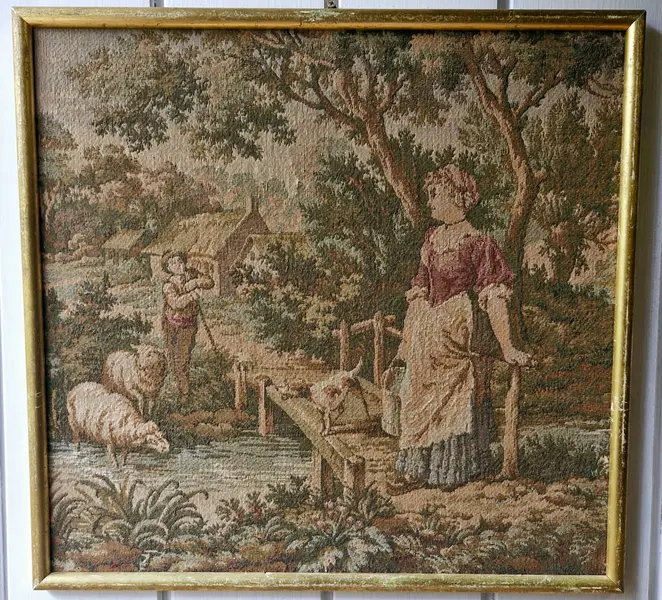 Foto de um(a) Quadro em Tapeçaria Francesa Gobelin, da categoria de Tapeçaria. Linda tapeçaria vintage francesa Gobelin, em policromia, fabricada entre as décadas de 1940 e 1970, a obra retrata uma... Mostrado de uma perspectiva diferente. Vendido no marketplace Trésors.