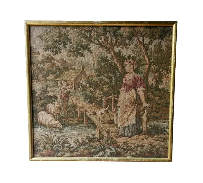 Foto de um(a) Quadro em Tapeçaria Francesa Gobelin, da categoria de Tapeçaria. Linda tapeçaria vintage francesa Gobelin, em policromia, fabricada entre as décadas de 1940 e 1970, a obra retrata uma... Vendido no marketplace Trésors.