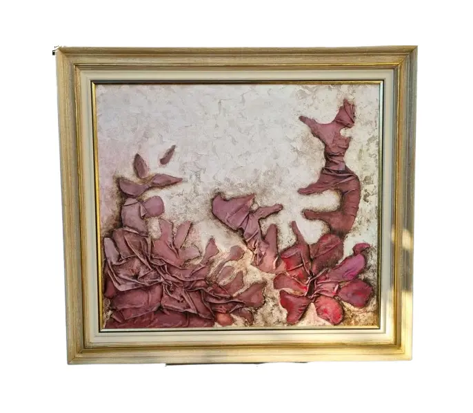 Foto de um(a) Quadro Suzana Lobo 1996 - Flores em relevo, da categoria de Pinturas. Quadro Suzana Lobo, 1996 - Flores em relevo. Mede 70x80cm e 90x100cm com moldura. Vendido no marketplace Trésors.