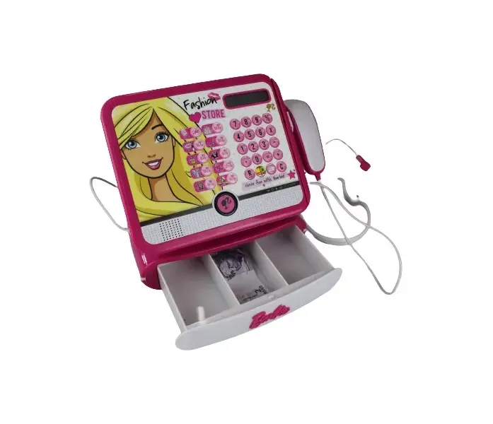 Foto de um(a) Caixa registradora da Barbie, da categoria de Brinquedos antigos. Divertida caixa registradora da Barbie com o microfone e scaner da marca INTEK/MATTEL. Alimentada a pilhas AA, possui 3... Mostrado de uma perspectiva diferente. Vendido no marketplace Trésors.
