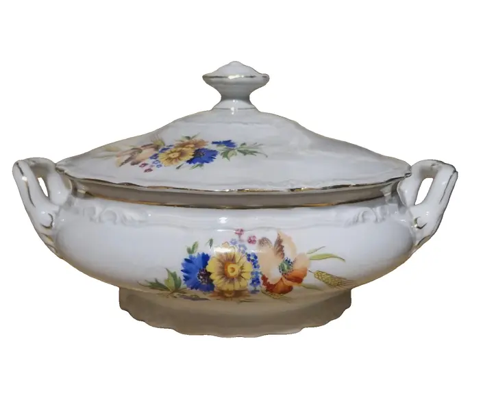 Foto de um(a) Excepcional terrina/sopeira em porcelana tcheca, da categoria de Terrinas de sopa. Lindíssima terrina vintage da renomada manufatura tcheca Epiag, uma peça clássica de porcelana branca, caracterizada por seu... Vendido no marketplace Trésors.