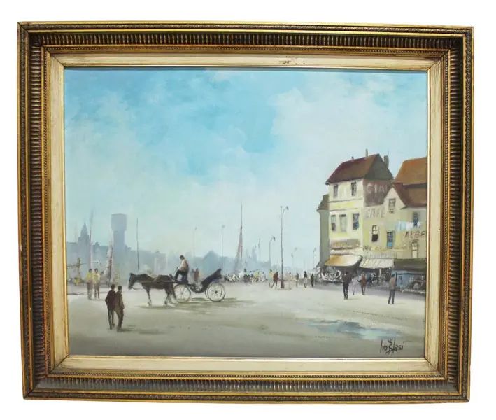 Foto de um(a) Quadro IVO BLASI "CENA URBANA EUROPEIA", da categoria de Pinturas. IVO BLASI "CENA URBANA EUROPEIA" - magnífica pintura, finamente executada em técnica de óleo sobre tela, representando... Vendido no marketplace Trésors.