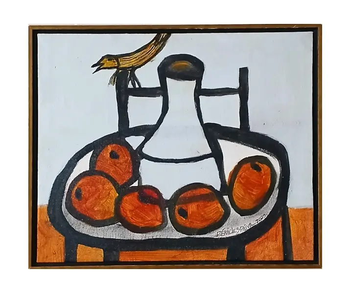 Foto de um(a) Péricles Paiva - 1946 - Quadro óleo sobre tela, natureza morta, medindo 33x39cm, com moldura, ano 2025., da categoria de Pinturas. Vendido no marketplace Trésors.
