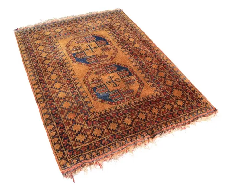 Foto de um(a) Tapete Turco com design geométrico, da categoria de Tapetes. Antigo tapete turco, com design geométrico em tons de marrom, bege e azul . Feito à mão com lã, uma característica comum dos... Vendido no marketplace Trésors.