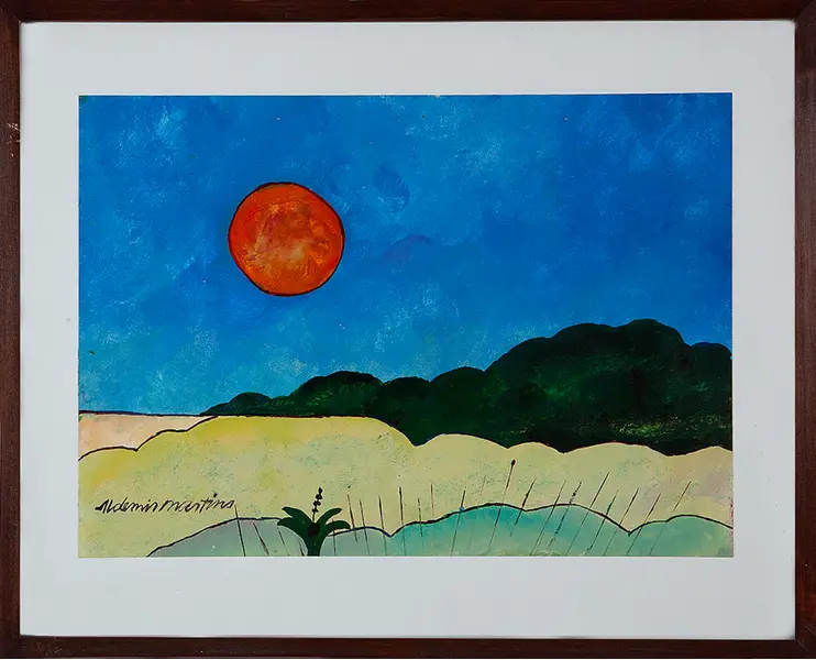Foto de um(a) Aldemir Martins - Marinha com Sol, Acrílica sobre papel 29,5 x 42 cm, ass. inferior esquerdo. Acompanha certificado emitido pelo Studio Aldemir Martins, da categoria de Pinturas. Aldemir Martins, nascido em Ingazeiras, Ceará, em 1922, e falecido em São Paulo em 2006, foi um artista multifacetado que... Vendido no marketplace Trésors.