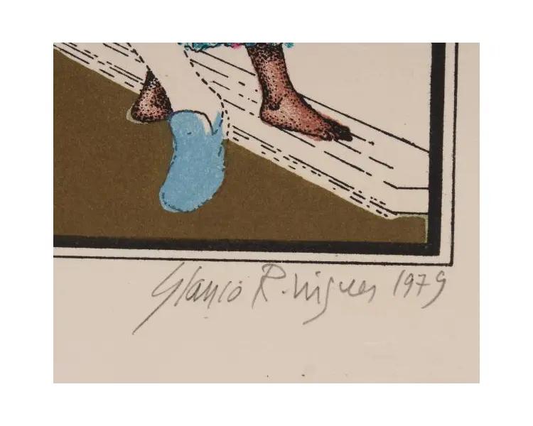 Foto de um(a) Glauco Rodrigues, 1979, Período Joanino, litografia 35 x 50, exemplar 77 de 200, assinado à mão, da categoria de Serigrafia. Glauco Rodrigues O artista Glauco Otávio Castilhos Rodrigues, ou apenas Glauco Rodrigues, foi um dos nomes que mais... Mostrado de uma perspectiva diferente. Vendido no marketplace Trésors.