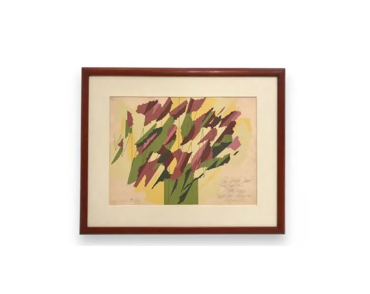 Foto de um(a) Carlos Scliar - 'Flores', 1990 - Serigrafia assinada a mão, edição P.A. e medindo 52 x 65 cm (com moldura), da categoria de Serigrafia. Carlos Scliar (1920–2001) foi um dos mais versáteis artistas e pioneiros da arte moderna no Brasil, atuando como pintor,... Vendido no marketplace Trésors.