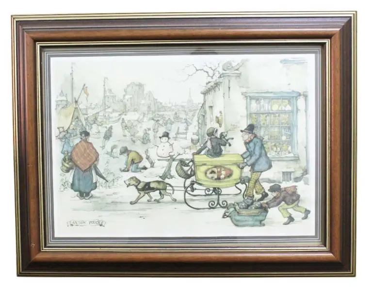 Foto de um(a) Gravura Anton Pieck - cena de inverno, da categoria de Impressões. Gravura de uma cena de inverno com pessoas em atividades, caracterizada pelo estilo do artista holandês ANTON PIECK. Moldura... Vendido no marketplace Trésors.