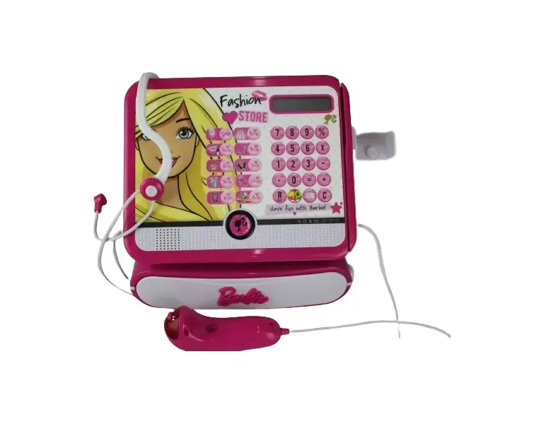 Foto de um(a) Caixa registradora da Barbie, da categoria de Brinquedos antigos. Divertida caixa registradora da Barbie com o microfone e scaner da marca INTEK/MATTEL. Alimentada a pilhas AA, possui 3... Mostrado de uma perspectiva diferente. Vendido no marketplace Trésors.