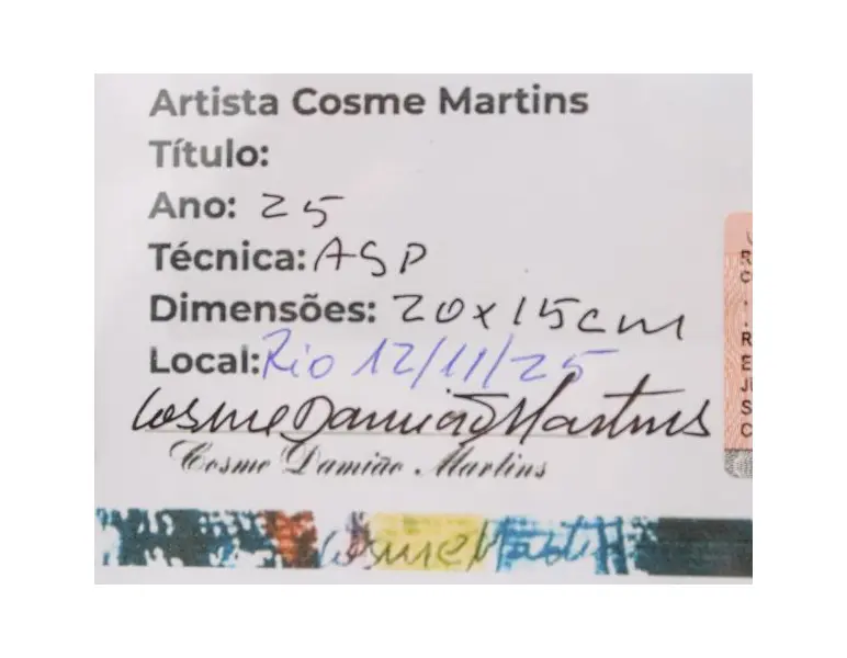 Foto de um(a) Cosme Martins, acrílica sobre papel 32 x 23 cm (com moldura), assinada e com certificado de autenticidade no verso, da categoria de Pinturas. Mostrado de uma perspectiva diferente. Vendido no marketplace Trésors.