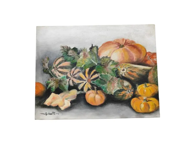 Foto de um(a) Abóboras, Óleo sobre Tela, Paulo Silvatti, 00'S, da categoria de Pinturas. Abóboras ii óleo sobre tela com chassi tipo painel anos 2000 autor: paulo silvatti. A: 27 cm L: 35 cm P: 3,5 cm Peso: 440 g. Vendido no marketplace Trésors.