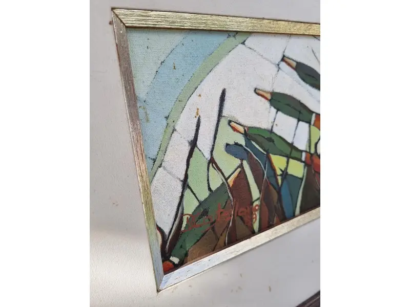 Foto de um(a) Patos - OST - D. Castellano 1989, da categoria de Pinturas. Pintura óleo sob tela, artista D. CASTELLANO, ano 1989. Medindo 16x23cm e 46x52cm. Apresenta pontos com fungo. Mostrado de uma perspectiva diferente. Vendido no marketplace Trésors.