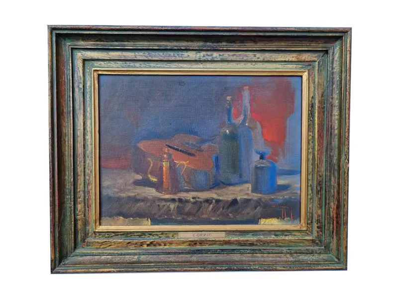 Foto de um(a) O Violão - OST - Celso Coppio 1984, da categoria de Pinturas. Pintura em óleo sob tela, do artista CELSO COPPIO, ano 1984. Mede 30x40cm e 45x55cm.Acompanha certificado de autenticidade. Vendido no marketplace Trésors.