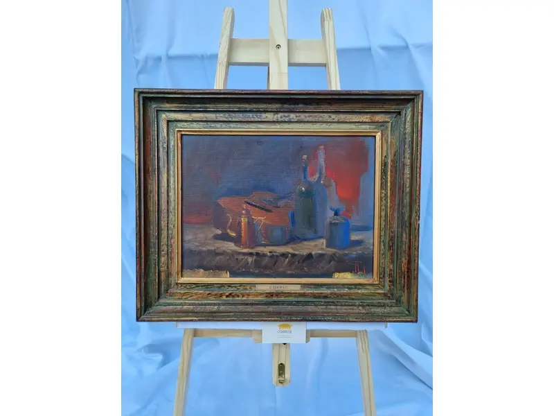 Foto de um(a) O Violão - OST - Celso Coppio 1984, da categoria de Pinturas. Pintura em óleo sob tela, do artista CELSO COPPIO, ano 1984. Mede 30x40cm e 45x55cm.Acompanha certificado de autenticidade. Mostrado de uma perspectiva diferente. Vendido no marketplace Trésors.