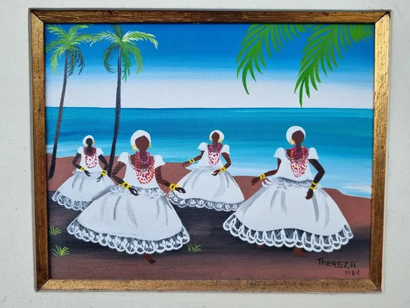 Foto de um(a) Baianas - OST - Thereza 1984 (arte Naif), da categoria de Pinturas. Pintura óleo sob tela, artista THEREZA, ano 1984. Retrato baianas. Mede 20x24cm e 40x45cm. Apresenta um risco na parte... Mostrado de uma perspectiva diferente. Vendido no marketplace Trésors.