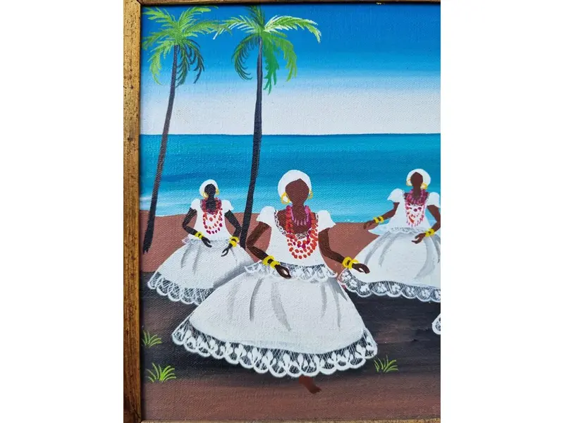 Foto de um(a) Baianas - OST - Thereza 1984 (arte Naif), da categoria de Pinturas. Pintura óleo sob tela, artista THEREZA, ano 1984. Retrato baianas. Mede 20x24cm e 40x45cm. Apresenta um risco na parte... Mostrado de uma perspectiva diferente. Vendido no marketplace Trésors.