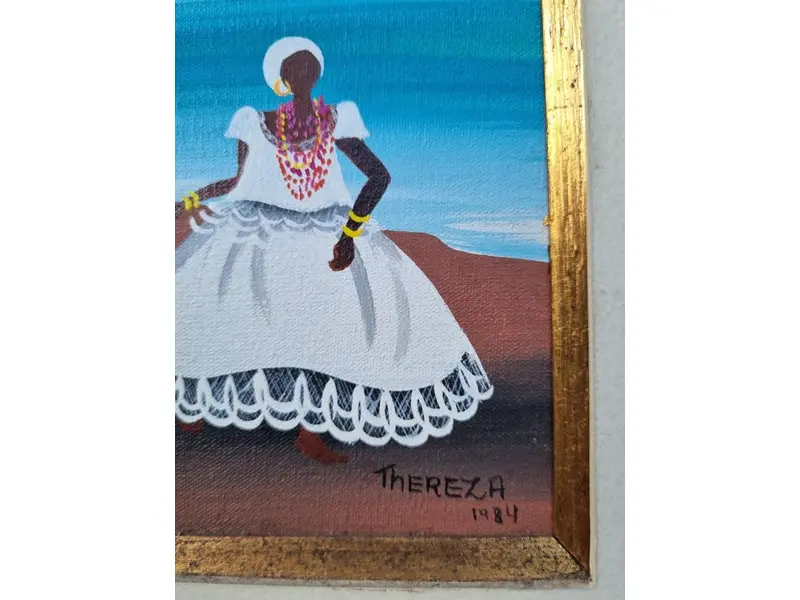 Foto de um(a) Baianas - OST - Thereza 1984 (arte Naif), da categoria de Pinturas. Pintura óleo sob tela, artista THEREZA, ano 1984. Retrato baianas. Mede 20x24cm e 40x45cm. Apresenta um risco na parte... Mostrado de uma perspectiva diferente. Vendido no marketplace Trésors.