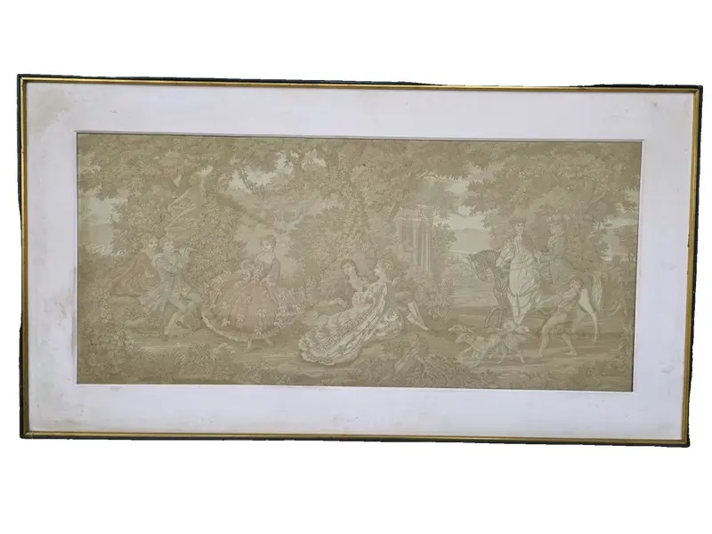 Foto de um(a) Quadro Gobelin de cena campestre - 120 x 64 cm, da categoria de Arte têxtil. Gobelin com moldura em madeira, cena campestre dimensões: 120cm L x 64cm A. Vendido no marketplace Trésors.