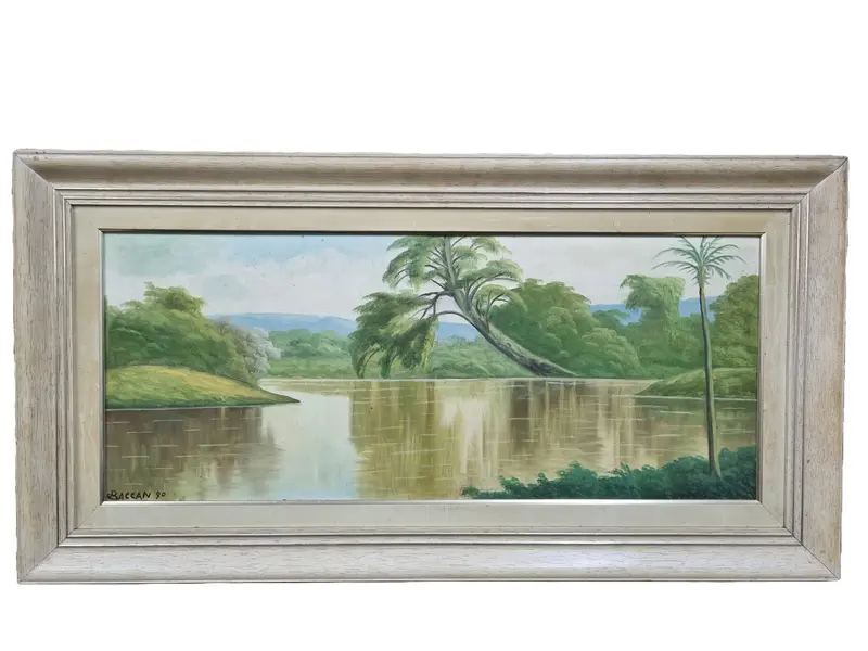 Foto de um(a) Quadro Baccan 70A x 100L cm - Òleo sobre eucatex, 1990, da categoria de Pinturas. Artista renomado na região de Bauru-SP. Òleo sobre eucatex, 1990 dimensões: 70cmA x 100cmL. Vendido no marketplace Trésors.