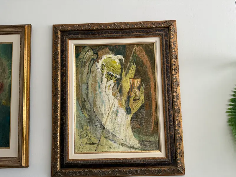 Foto de um(a) Ney Tecídio (1929–1988) – O Senhor do Tempo – Óleo sobre tela, da categoria de Telas, divisórias e biombos. Obra original do pintor, desenhista e professor brasileiro Ney Tecídio, membro da Academia Brasileira de Belas Artes,... Mostrado de uma perspectiva diferente. Vendido no marketplace Trésors.