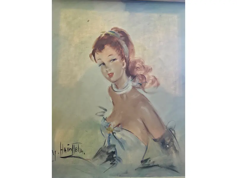 Foto de um(a) Figura Femininina Pin-Up, da categoria de Pinturas. Belíssimo e delicado óleo sobre tela retratando uma figura feminina pin-up, escola francesa. Pintura em excelente estado de... Mostrado de uma perspectiva diferente. Vendido no marketplace Trésors.