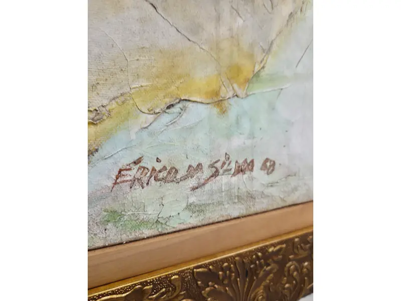 Foto de um(a) Erico da Silva (1968) - "Retrato de Palhaço" - Óleo sobre Tela, da categoria de Pinturas. Belíssimo quadro assinado por Erico da Silva, representando um palhaço com expressão melancólica e profunda. A obra possui... Mostrado de uma perspectiva diferente. Vendido no marketplace Trésors.