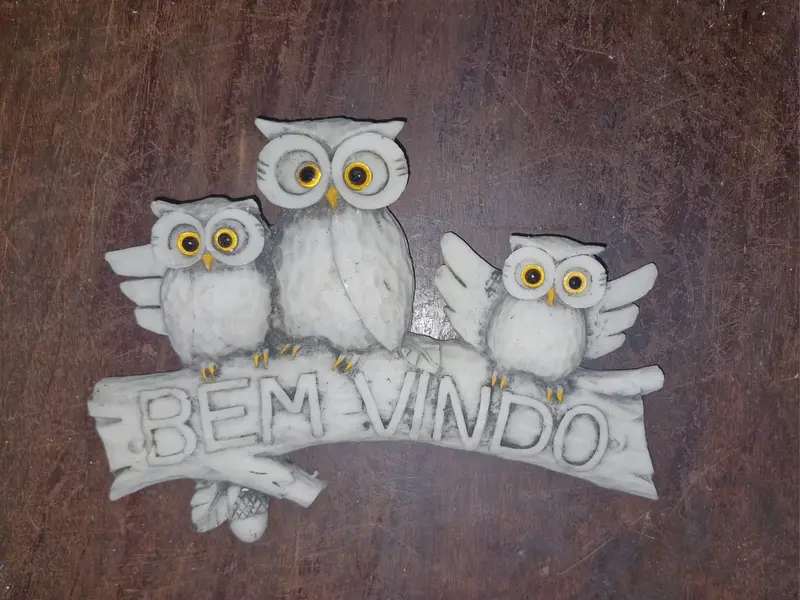 Foto de um(a) Placa decorativa de Boas Vindas em resina, da categoria de Suportes decorativos. Placa decorativa de boas-vindas, Familia de Corujas, com um design rústico e acolhedor, ideal para entradas de casas,... Mostrado de uma perspectiva diferente. Vendido no marketplace Trésors.