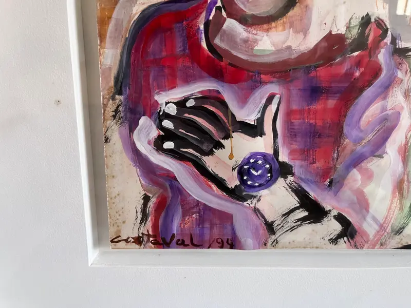 Foto de um(a) Quadro decorativo da artista Regina Costaval 1994, da categoria de Pinturas. Quadro decorativo da renomada artista Regina Costa Val, datado de 1994. A obra foi leiloada em 2002 e é uma peça de arte... Mostrado de uma perspectiva diferente. Vendido no marketplace Trésors.