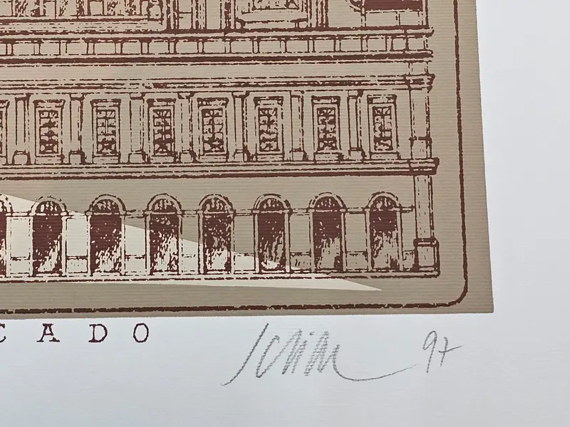 Foto de um(a) Carlos Scliar - "Praça do Mercado" é gravura de 1997 medindo 35 x 50 cm, assinada a mão e sem moldura, da categoria de Serigrafia. Mostrado de uma perspectiva diferente. Vendido no marketplace Trésors.