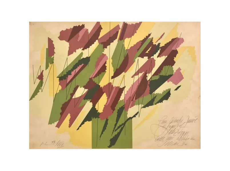 Foto de um(a) Carlos Scliar - 'Flores', 1990 - Serigrafia assinada a mão, edição P.A. e medindo 52 x 65 cm (com moldura), da categoria de Serigrafia. Carlos Scliar (1920–2001) foi um dos mais versáteis artistas e pioneiros da arte moderna no Brasil, atuando como pintor,... Mostrado de uma perspectiva diferente. Vendido no marketplace Trésors.