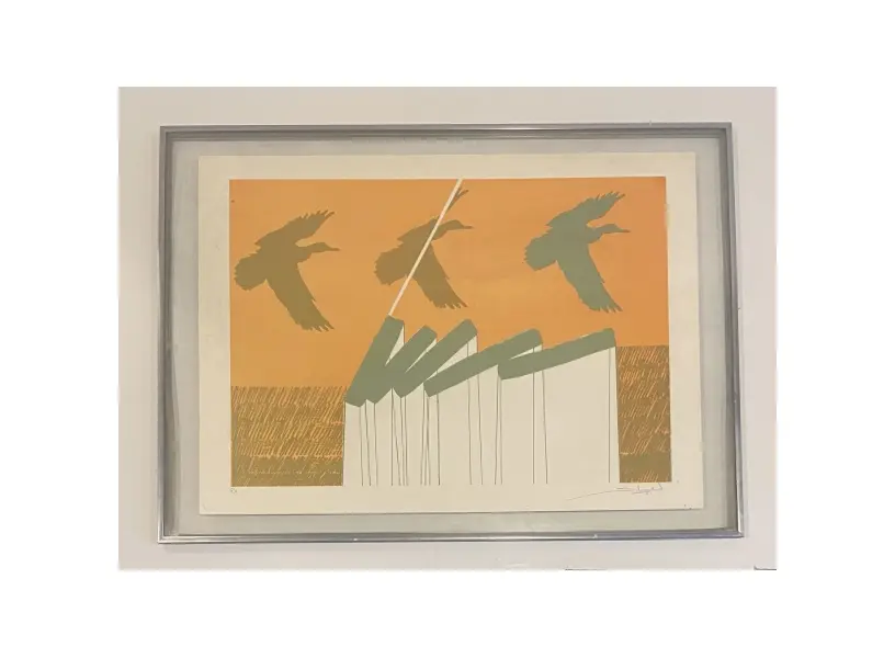 Foto de um(a) Gilberto Salvador - Serigrafia original, assinada a mão e datada de 1981, medindo 48 x 66 cm (com moldura de alumínio escovado e vidro), da categoria de Serigrafia. Gilberto Salvador, nascido em São Paulo em 1946, é um artista multidisciplinar brasileiro que se destacou como pintor,... Mostrado de uma perspectiva diferente. Vendido no marketplace Trésors.