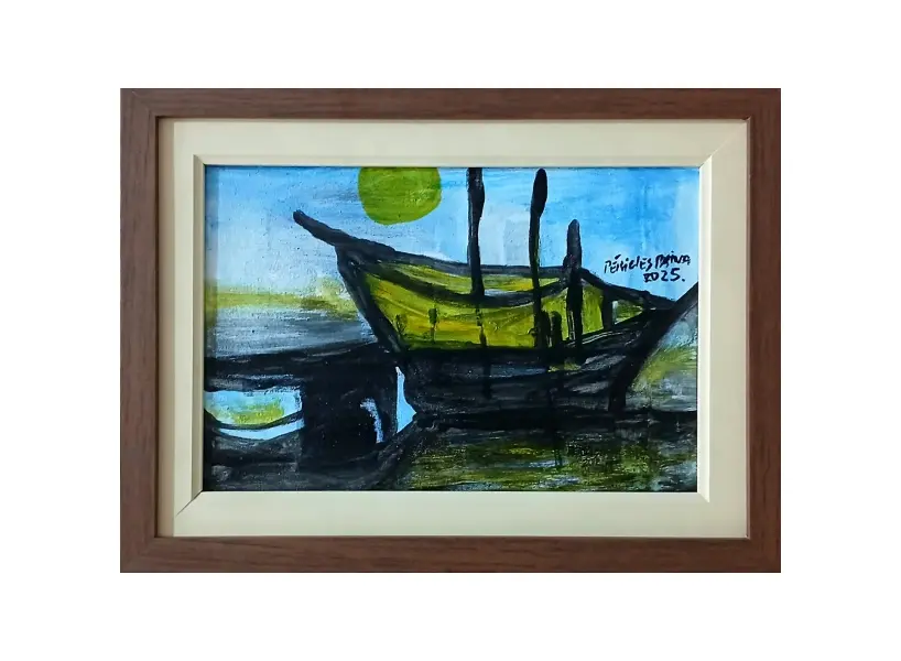 Foto de um(a) Péricles Paiva, óleo sobre tela, "O barco" mede 20x30cm, com moldura, ano 2025., da categoria de Pinturas. Vendido no marketplace Trésors.