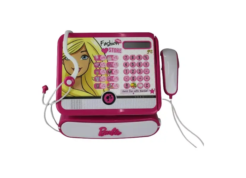 Foto de um(a) Caixa registradora da Barbie, da categoria de Brinquedos antigos. Divertida caixa registradora da Barbie com o microfone e scaner da marca INTEK/MATTEL. Alimentada a pilhas AA, possui 3... Mostrado de uma perspectiva diferente. Vendido no marketplace Trésors.