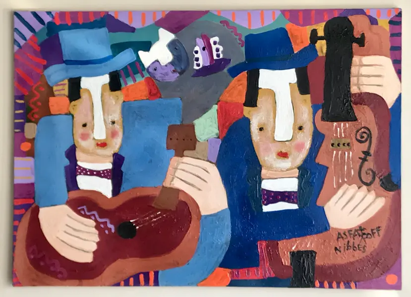 Foto de um(a) Asfaduroff Nibbes, Les Musiciens, AST, da categoria de Pinturas. Asfaduroff Nibbes (Montevidéu, Uruguai, 14 de novembro de 1954), Les Musiciens, AST, ACID, 50 x 70, 2026, em perfeito... Vendido no marketplace Trésors.