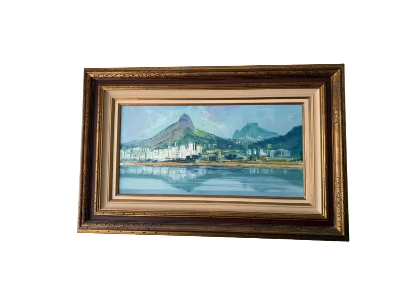 Foto de um(a) Ney Tecídio (1929–1988) – Vista do Rio de Janeiro – Óleo sobre tela, da categoria de Telas, divisórias e biombos. Obra original de Ney Tecídio, pintor, desenhista e professor brasileiro, membro da Academia Brasileira de Belas Artes.... Vendido no marketplace Trésors.