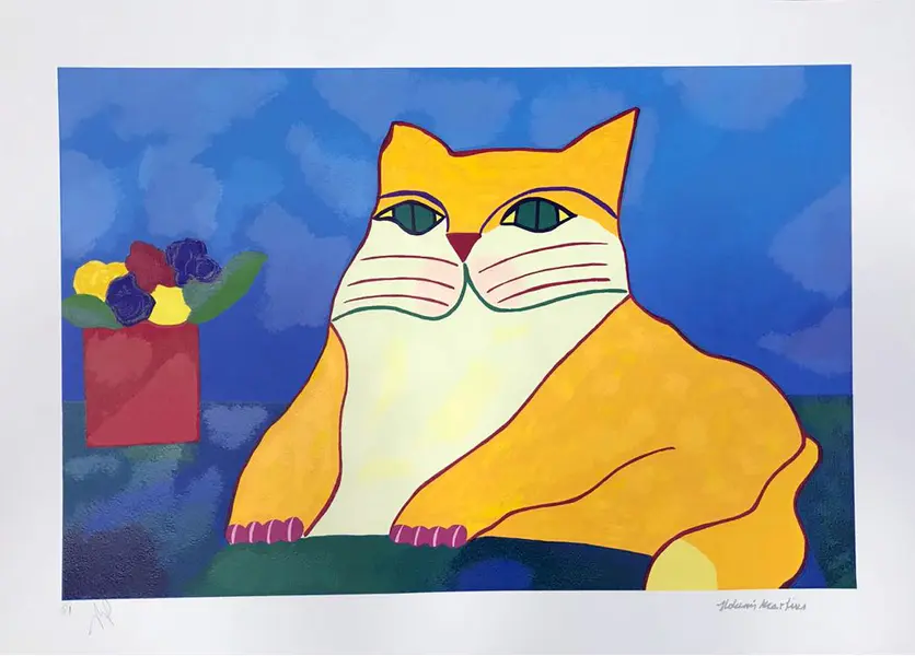 Foto de um(a) Gato laranja com flores (50 x 70 cm) (PM) - Aldemir Martins, da categoria de Serigrafia. Serigrafia original póstuma do artista Aldemir Martins. Dimensões: Altura: 50 cm Largura: 70 cm Breve biografia do artista:... Vendido no marketplace Trésors.