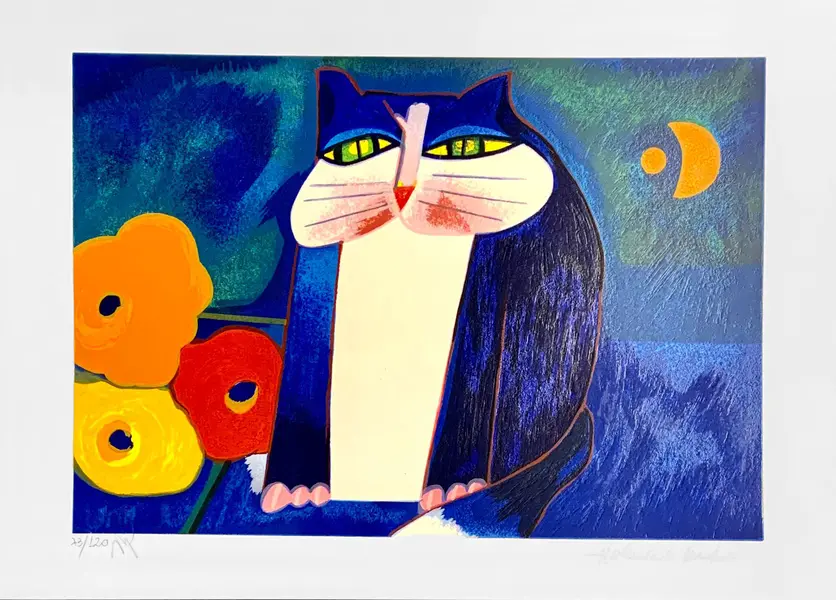 Foto de um(a) Gato, Flores e a Lua 35 x 50 cm (PM) - Aldemir Martins, da categoria de Serigrafia. Serigrafia original póstuma do artista Aldemir Martins. Dimensões:Altura: 35 cmLargura: 50 cm Breve biografia do... Vendido no marketplace Trésors.