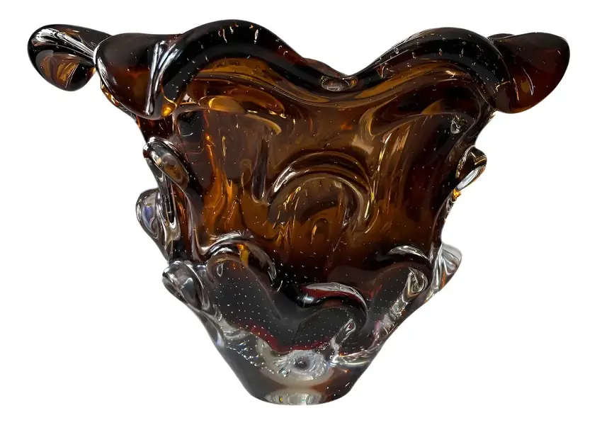Foto de um(a) Antigo Grande Vaso Centro Mesa Murano Italiano Bullicante, da categoria de Vasos. ~ Italy Glass ~ Encante-se com a sofisticação deste grande vaso/centro de mesa, uma verdadeira joia do design italiano.... Vendido no marketplace Trésors.