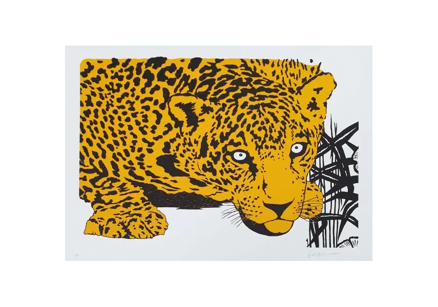 Foto de um(a) Kleber Ventura, "Onça" é uma serigrafia original P.I. (prova do impressor), medindo 70x100cm, sem moldura e assinada a mão pelo artista, da categoria de Serigrafia. José Kleber Ventura Leite (1950 – 2026) foi um proeminente desenhista, pintor, gravador e escultor brasileiro, reconhecido... Vendido no marketplace Trésors.
