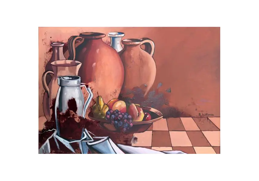 Foto de um(a) Romano Di Martino - Frutta e Terracotta, 2004, Óleo Sobre Tela 50 x 70 cm assinado a mão e com moldura, da categoria de Pinturas. Mostrado de uma perspectiva diferente. Vendido no marketplace Trésors.