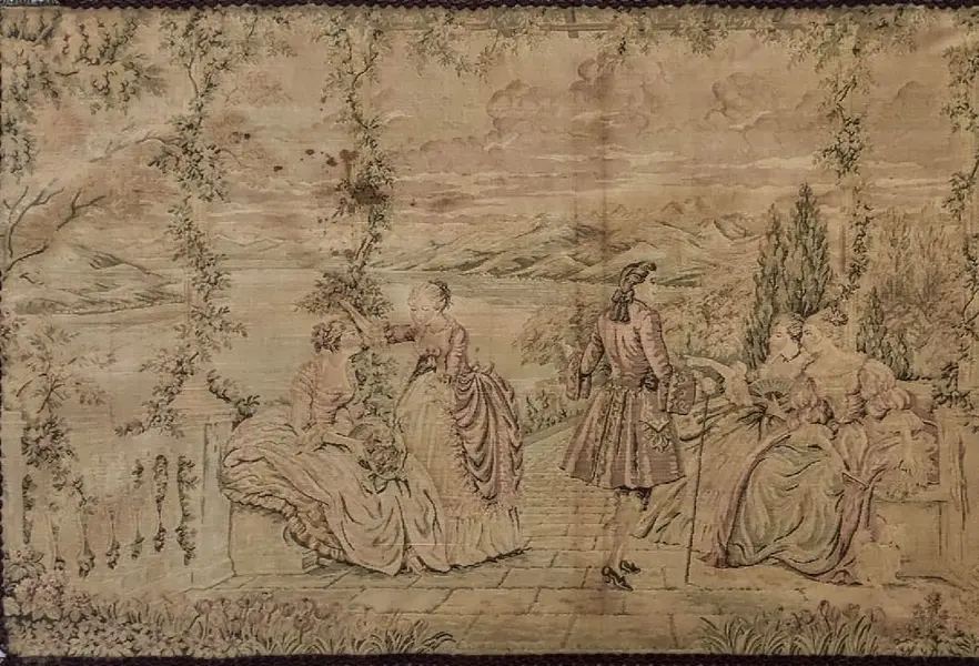 Foto de um(a) Gobelin Francês 40'S, da categoria de Tapeçaria. Gobelin francês década de 1940 já com pátina do tempo. Mede: A 70 cm / L 127cm. Vendido no marketplace Trésors.